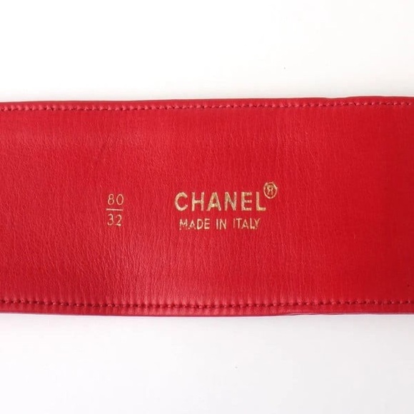 Authentic CHANEL wide red leather gold hardware vintage belt 80cm